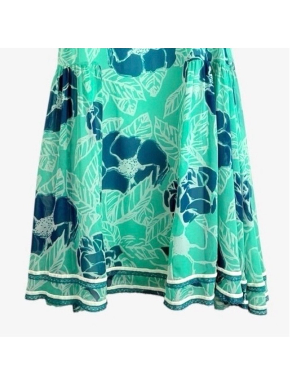 Odille 100 Silk Sheer Drop Waist Dress 6 Teal Floral Velvet Lace 90s Whimsigoth - Picture 2 of 16